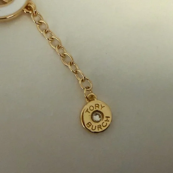 Authentic Tory Burch 18 Gold Plated White and Gold Enamel Logo Link Bracelet New - Picture 6 of 8